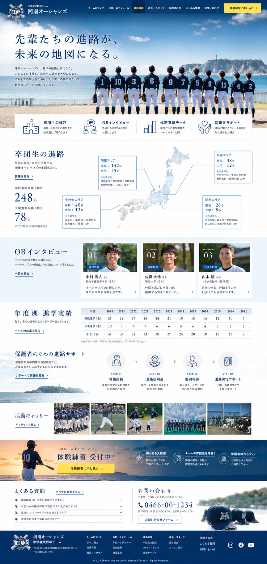 卒団生進路紹介型のホームページサンプル
